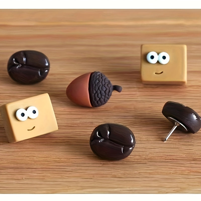 9pcs Coffee Bean Bread Nut Cartoon Thumbtack Racer Nail Cork Board