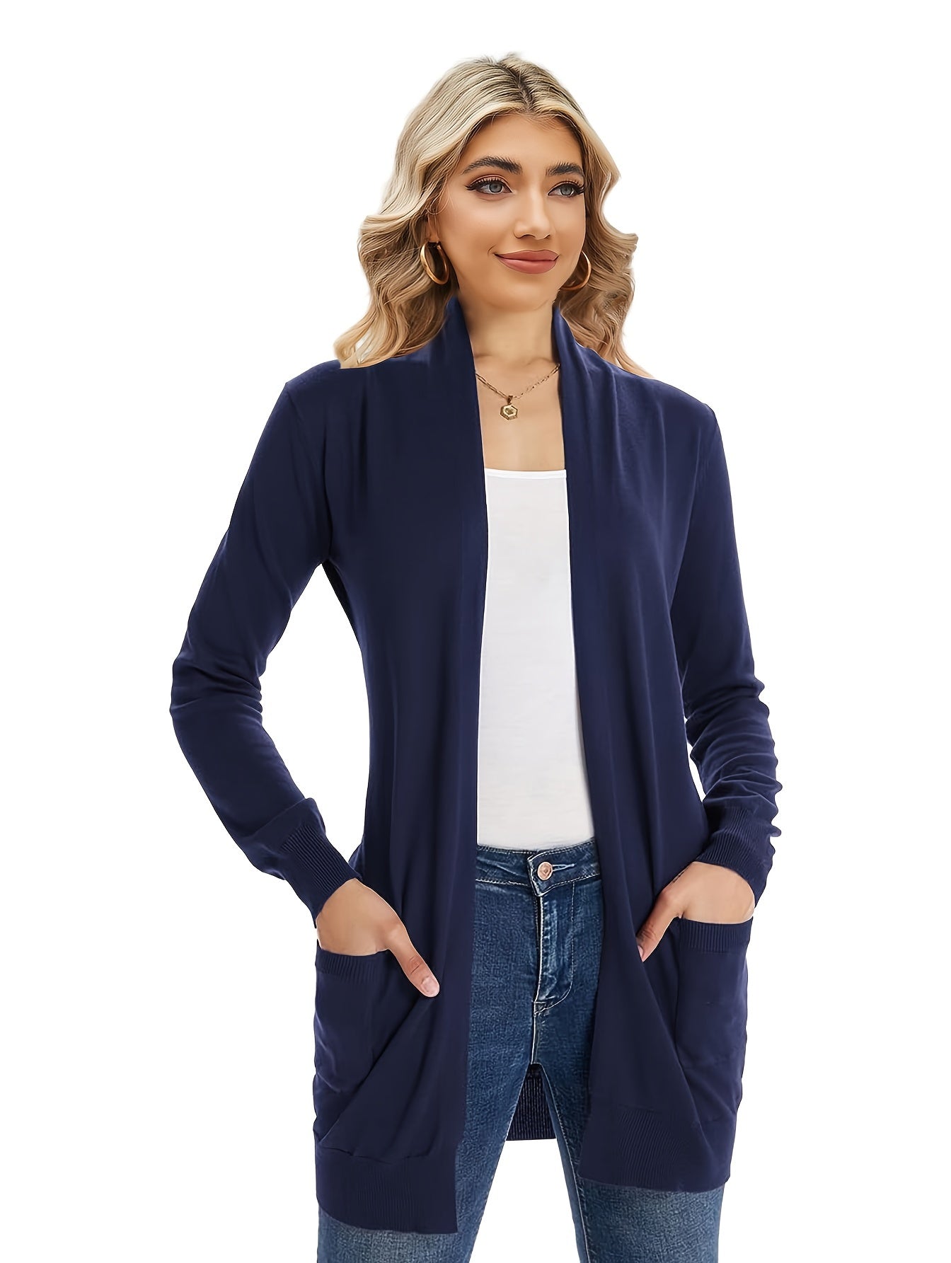 Solid Color Long Sleeve Cardigan for Women