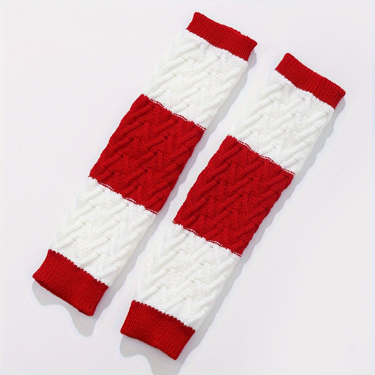 Colorblock Knitted Leg Warmers Christmas Warm Knee High Socks
