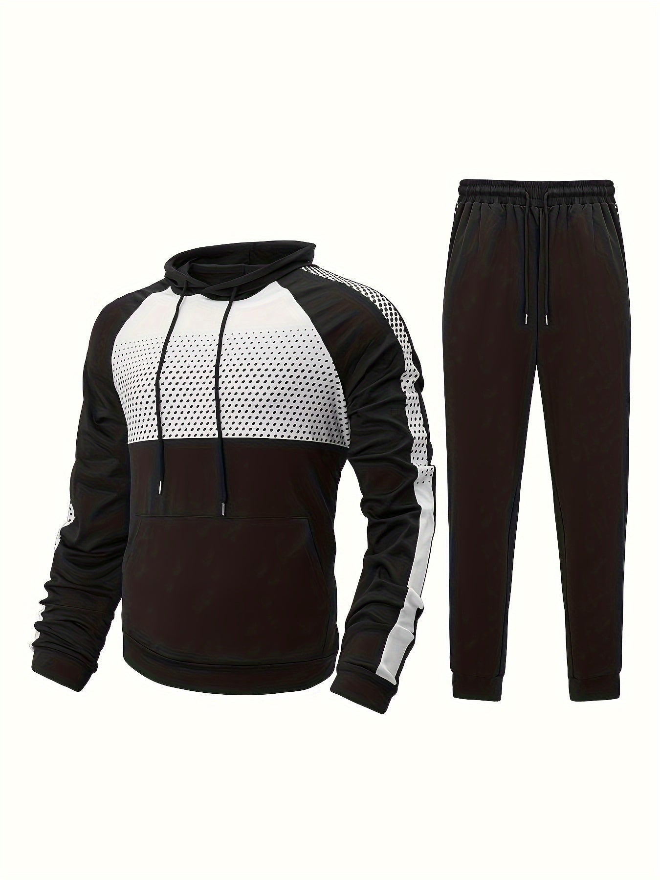 Men's Block Casual Hoodie & Drawstring Sweatpants Set