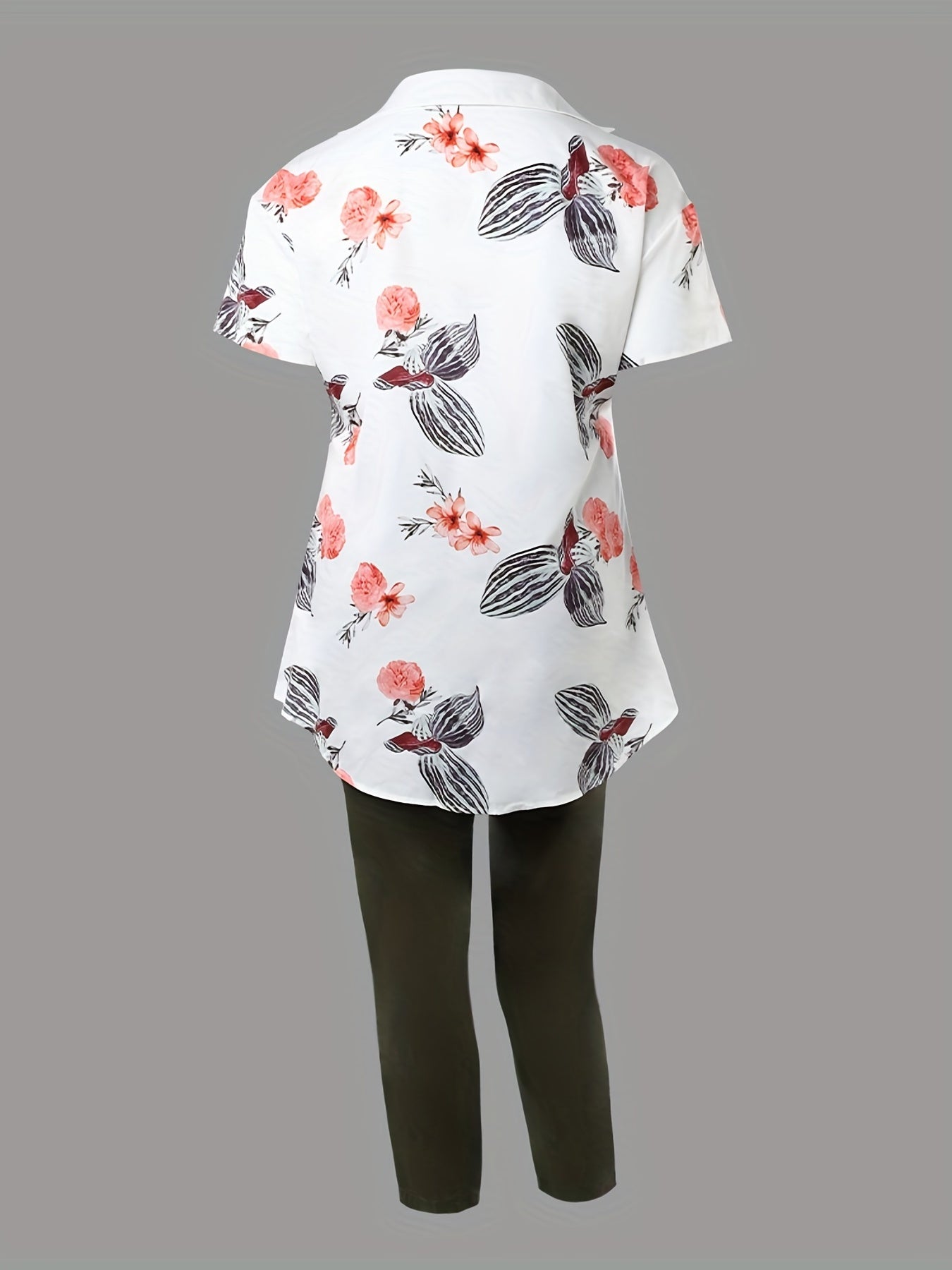 Floral Print V Neck Tunic Top & Skinny Pant Set