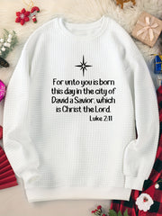 Women's Plus Star & Slogan Print Crew Neck Waffle Top