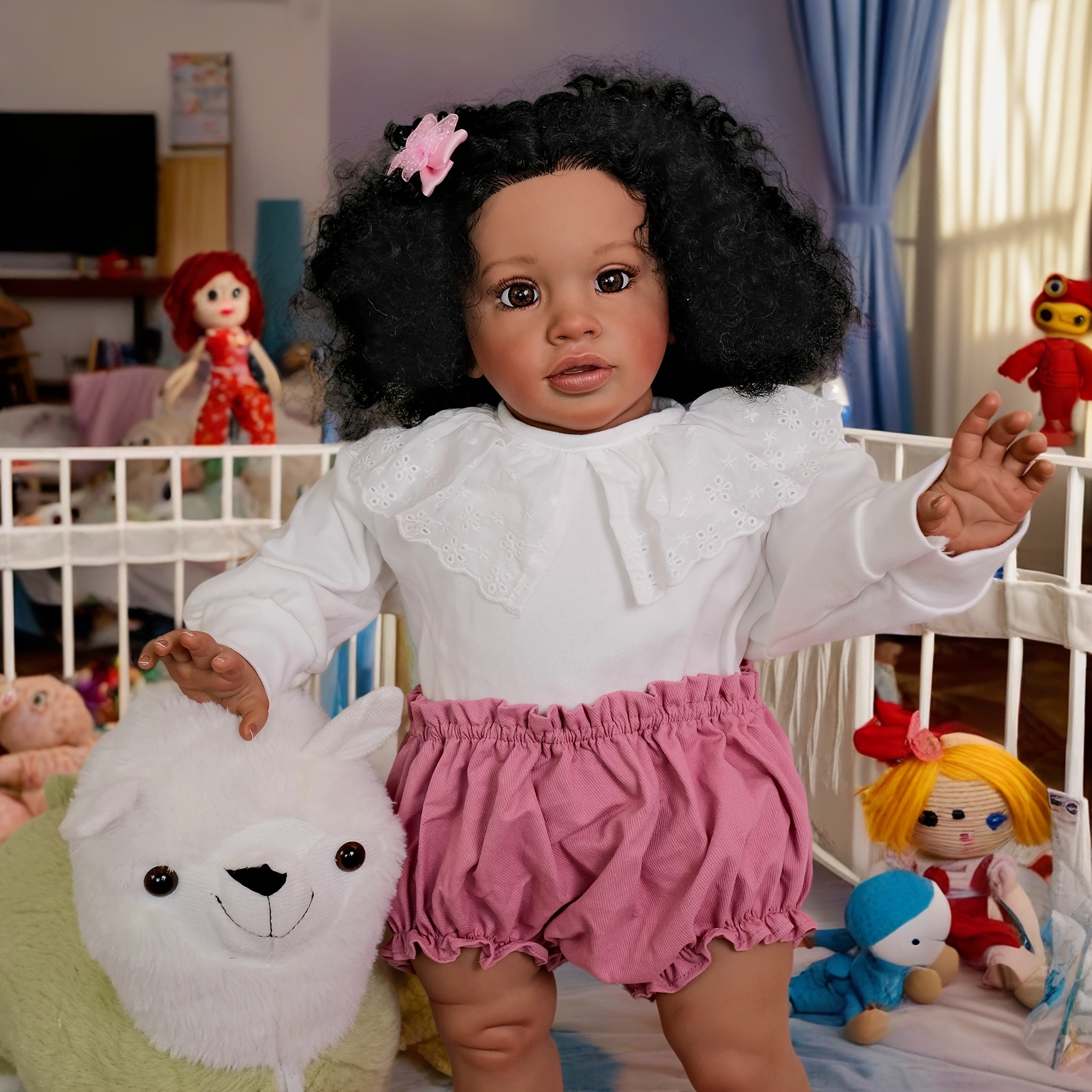 Realistic 66cm Doll with Long Curly Hair & Lace Outfit Collectible Doll