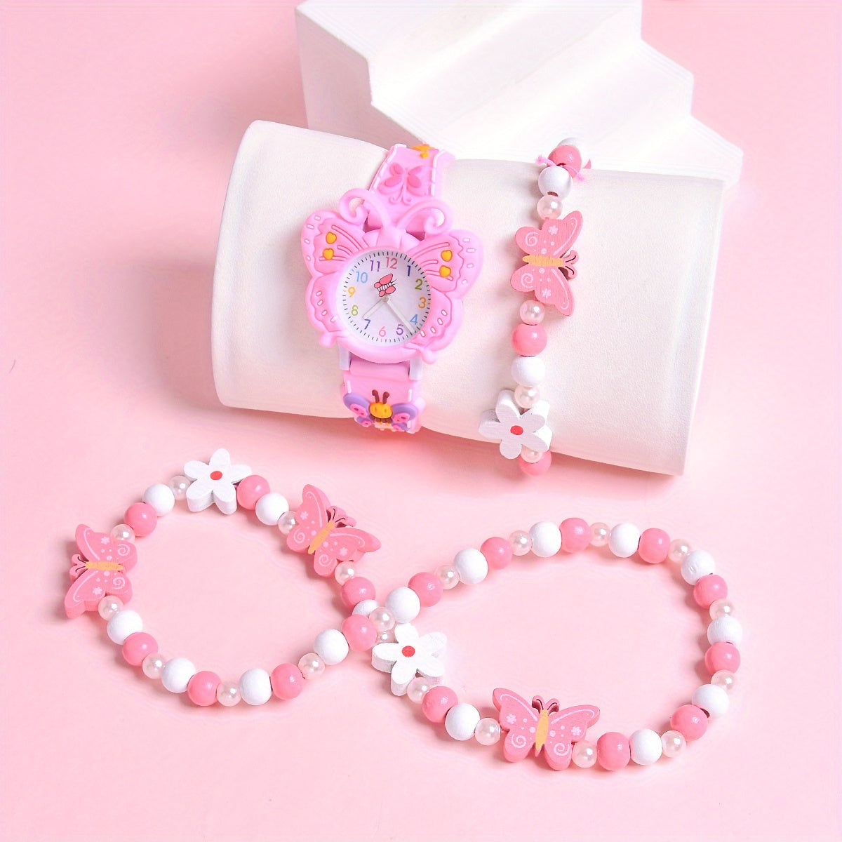 3pcs Butterfly Strap Girls' Cartoon Watch
