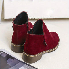 Women's Chunky Heeled Ankle Boots Solid Side Zipper Shoes Low Heel Short Boots