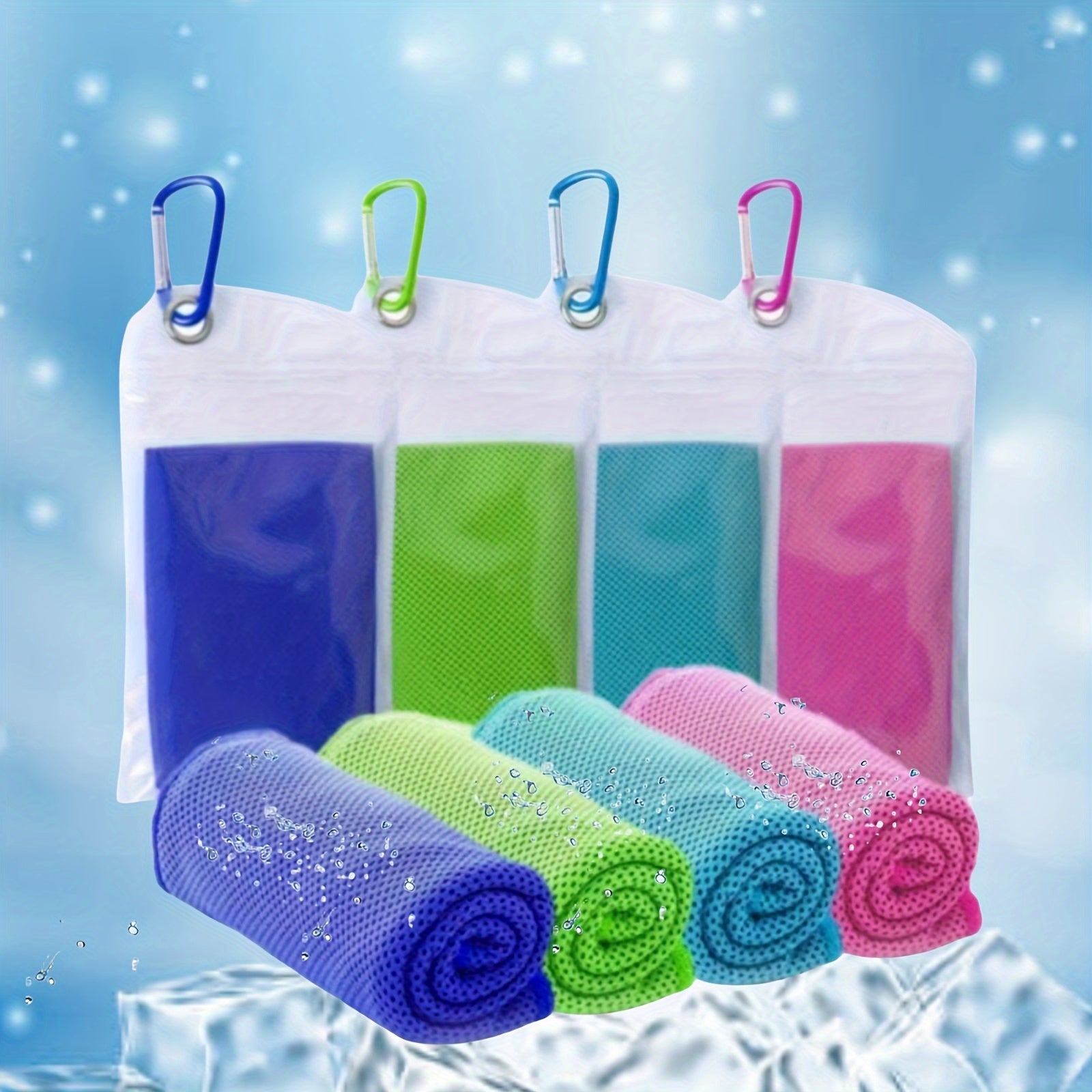 4pcs Cooling Towels with Storage Bag Quick Drying Towel for Yoga