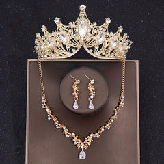Baroque Crystal Bridal Head Jewelry Set - Tiara Crown Earring Necklace
