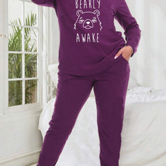 Bear & Letter Graphic Long Sleeve Tee & Pants Lounge Set