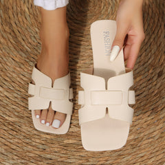 Women's Square Toe Flat Slides Beach Sandals