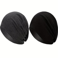 2pcs Solid Thin Pullover Stacking Hat Warm Sealed Top Hat Beanie