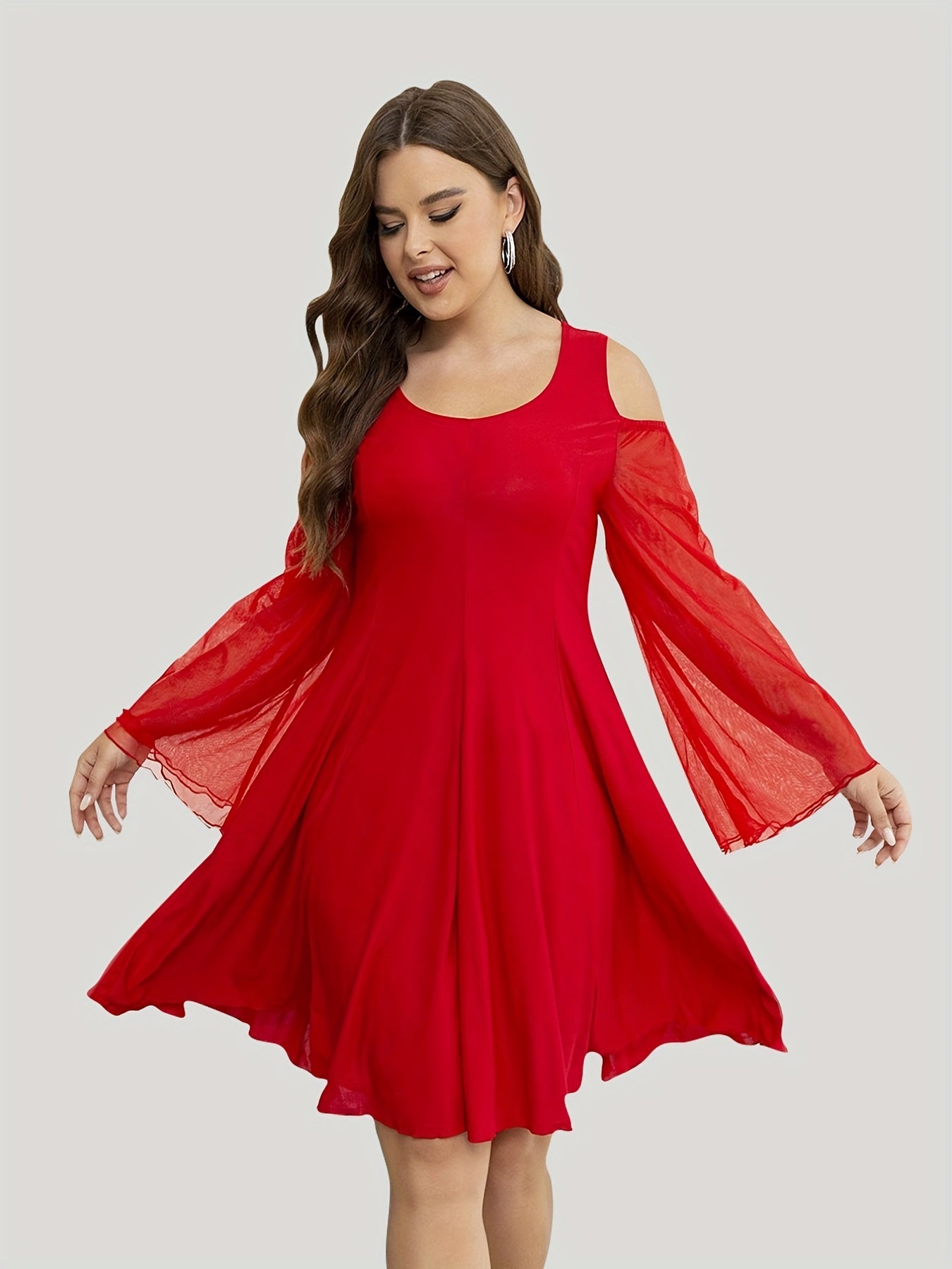 Casual Dress Women's Plus Cold Shoulder Ruched Dress