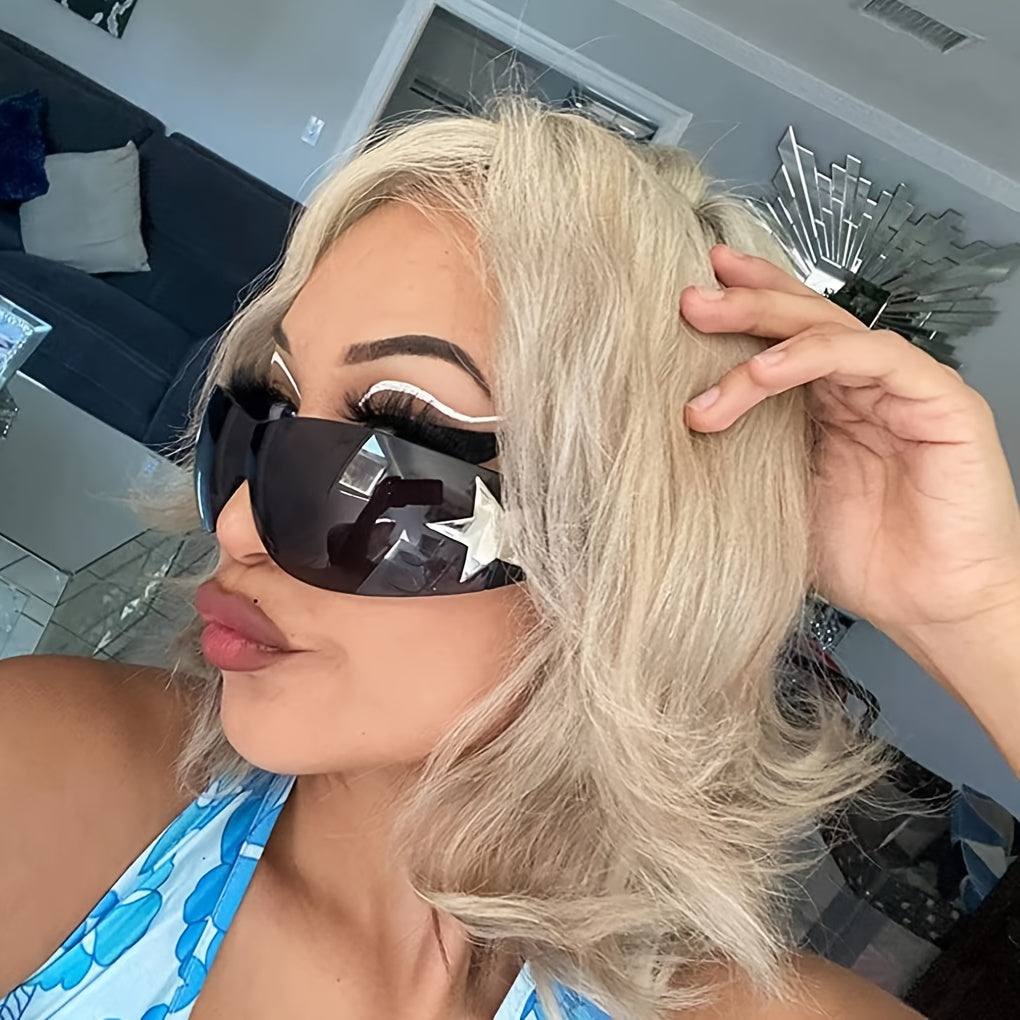 Rimless Y2K Sunglasses Wrap Around Oversized Frameless Sun Glasses