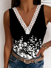 Floral Print Tank Top V Neck Casual Top Summer Spring