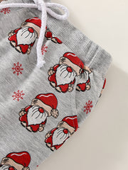 Santa Claus Print Long Sleeve Sweatshirt & Pants 2pcs Outfit