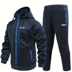 Men's Zip Up Hooded Jacket & Comfy Pants Set for Fall Winter Outdoor