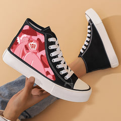 Girl's High Top Love Heart Pattern Skate Shoes Non Slip Casual Lace Up Sneakers