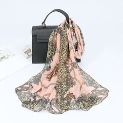 Leopard Print Chiffon Silk Scarf Colorful Warm Shawl