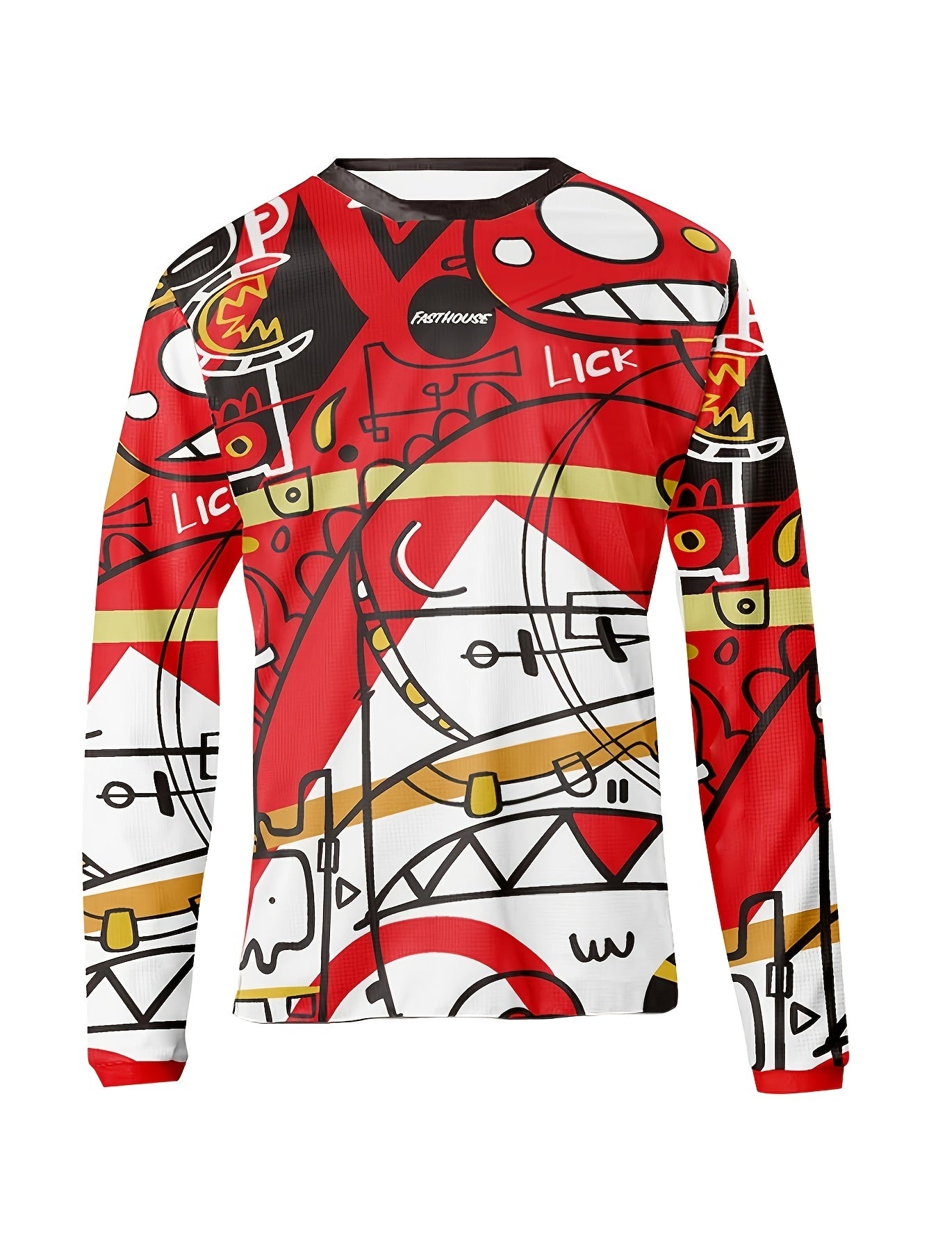 Men's Crew Collar Sports Long Sleeve T-shirt with Creative Graffiti Print