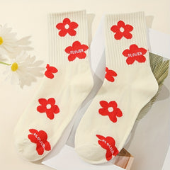 5 Pairs Letter & Heart Print Socks Women's Stockings