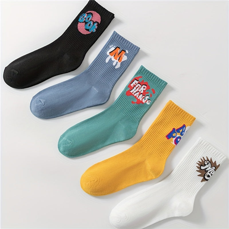 5 Pairs Letter Print Socks Women's Mid Tube Stockings