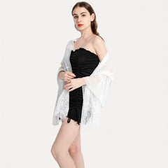 Flower Embroidery Tassel Shawl Wrap Long Cape Decorative Travel Beach Towel