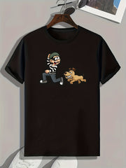 Dog Chasing Boy Graphic T-shirt Men's Casual Tee