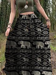 Hippie Patchwork Print Drawstring Skirt Boho Skirt Spring Summer Women's