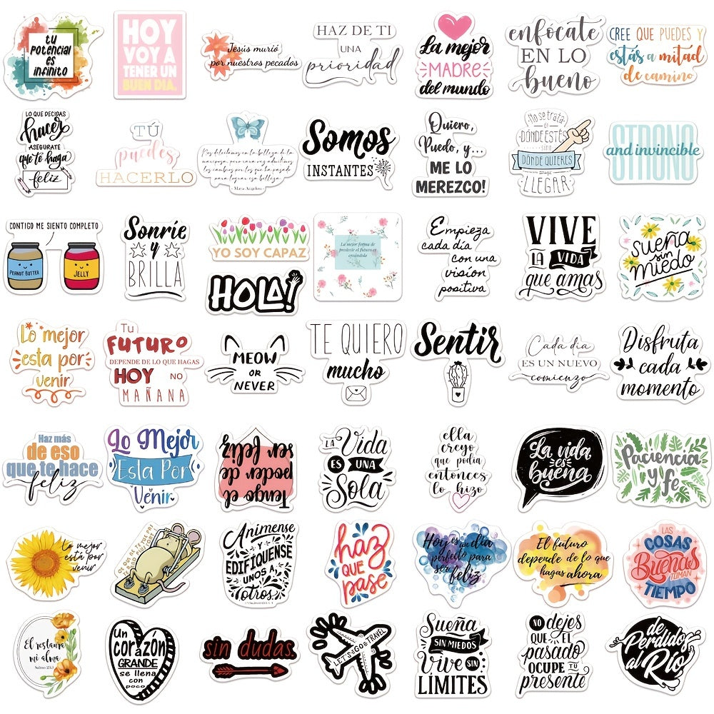 50pcs Spanish Inspirational Waterproof Stickers for Laptops Scrapbooks