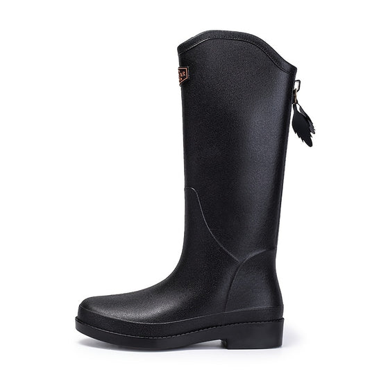 Long Tube Solid Water Boots Casual Wear Resistance Non Slip Rain Shoes