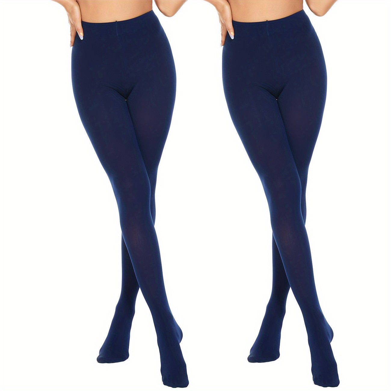 2 Pack Solid Opaque Pantyhose Slim Stretch Tights Women's Stockings