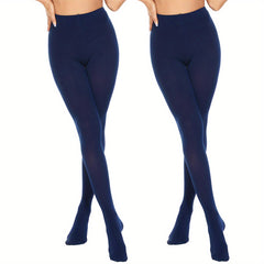2 Pack Solid Opaque Pantyhose Slim Stretch Tights Women's Stockings