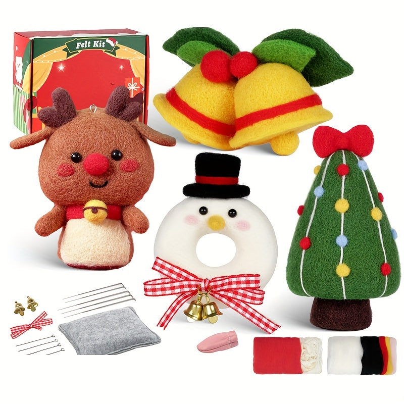 4pcs Wool Needle Felting Kit Christmas Tree Snowmen Beginners