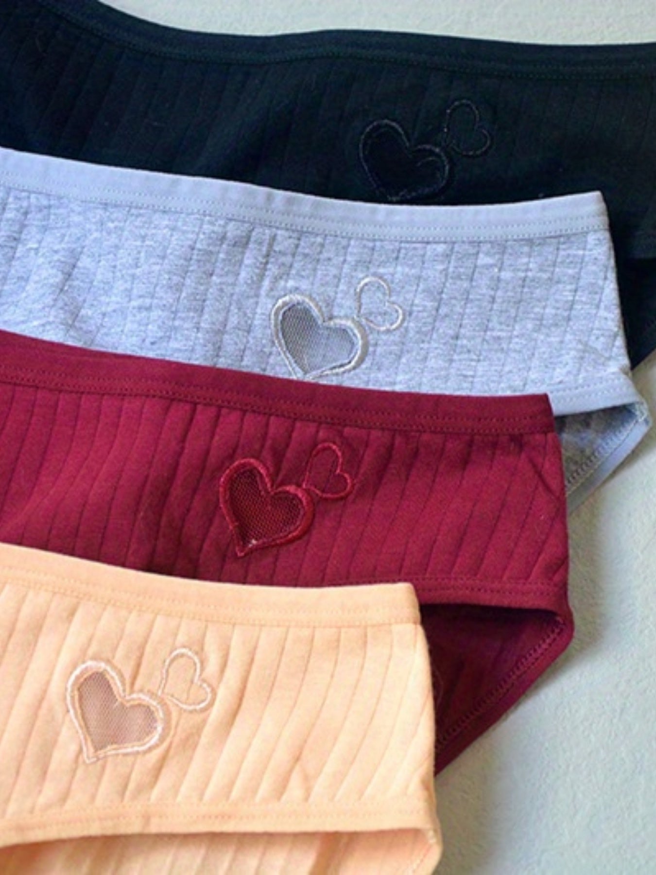 6pcs Heart Embroidery Briefs Hollow Out Intimates Panties
