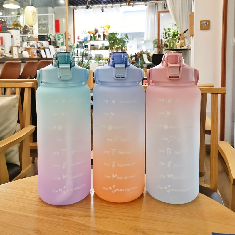 2000ml Gradient Frosted Water Bottle with Scale for Sports Travel Fitness