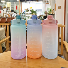 2000ml Gradient Frosted Water Bottle with Scale for Sports Travel Fitness