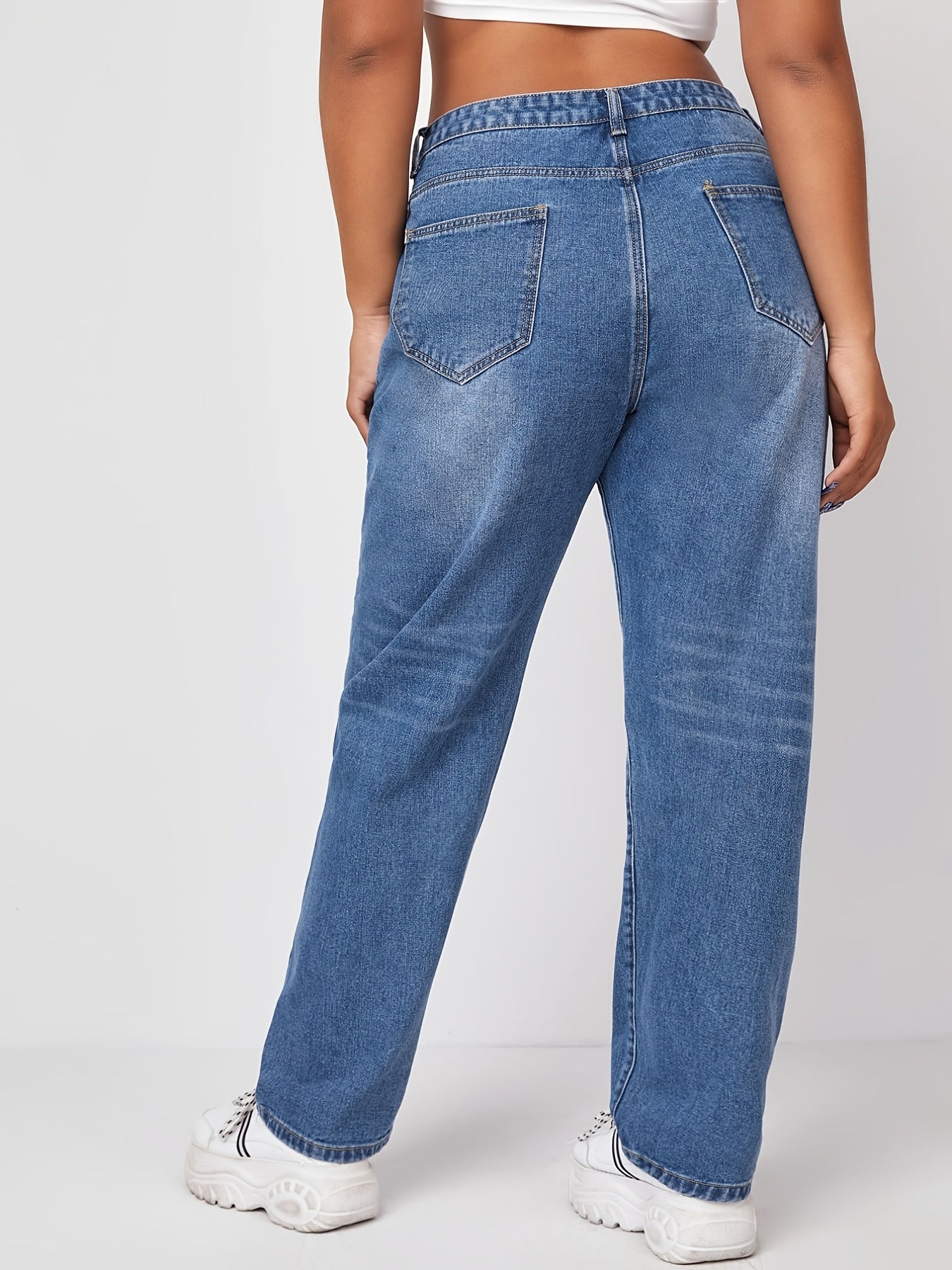 High Rise Ripped Straight Leg Jeans Women's Plus