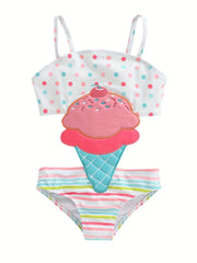 Girls Ice Cream Embroidery Cut Out Swimsuit