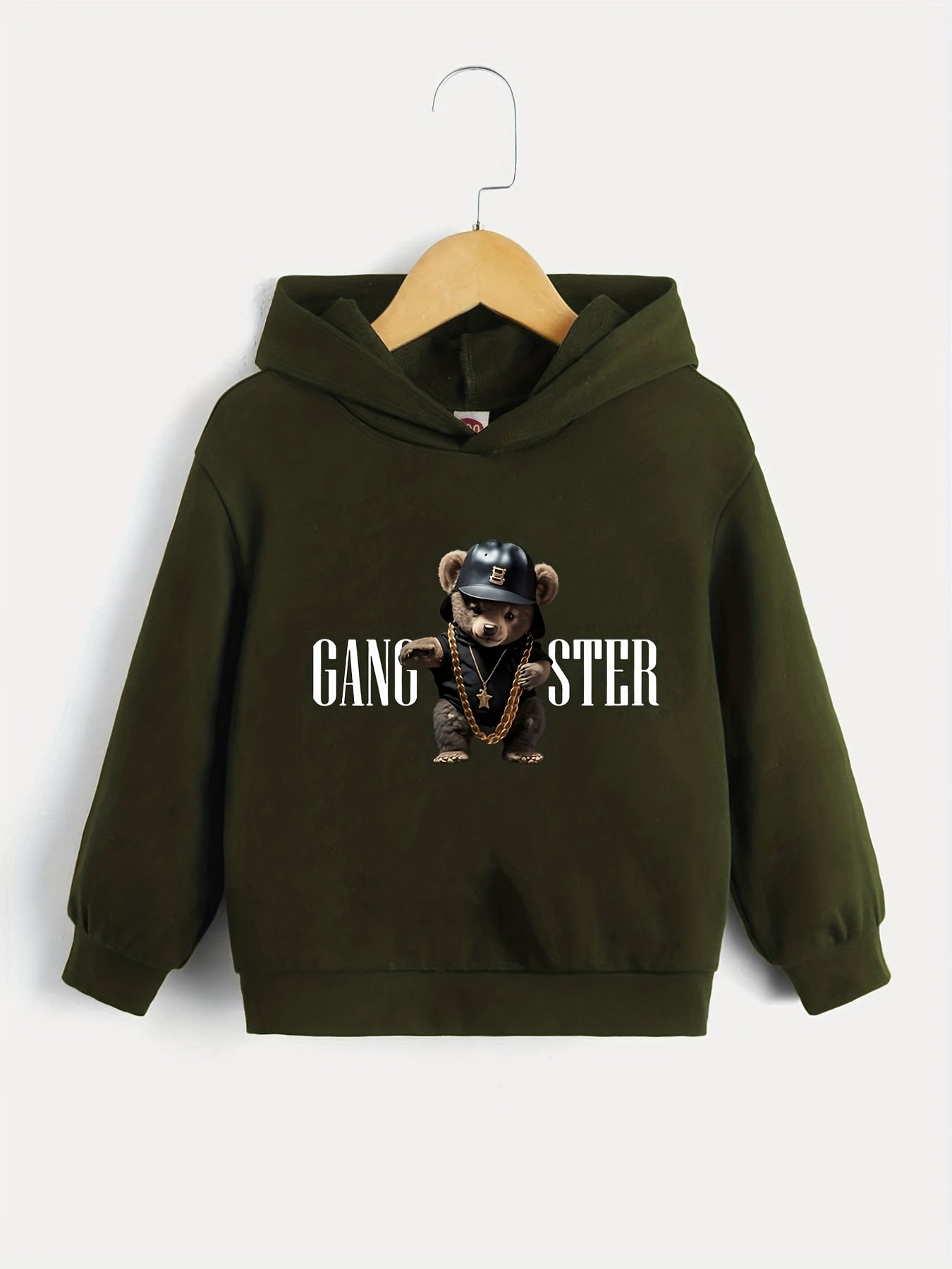 Hip Hop Bear Print Boys Hooded Sweatshirt