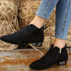 Women's Low Heel Ankle Boots Side Zipper Shoes Short Boots