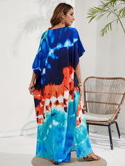 Tie Dye Batwing Sleeve Beach Cover Up Dress