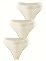 3 Pack Plus Size Seamless Thongs Set Women's Plus Solid Textured Mid Waist