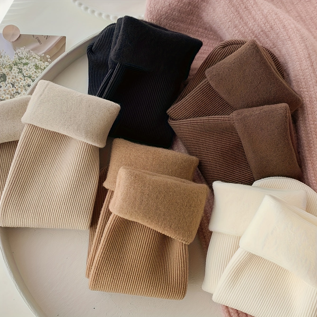 5 Pairs Plush Lined Cozy Mid Tube Socks Women's Stockings
