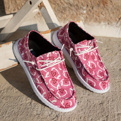 Rugby Heart Pattern Flat Shoes Women's Casual Lightweight Soft Comfortable