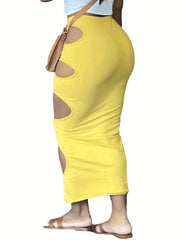Sexy Skirt Women's Plus Solid Side Cut Out Elastic Bodycon Pencil Skir