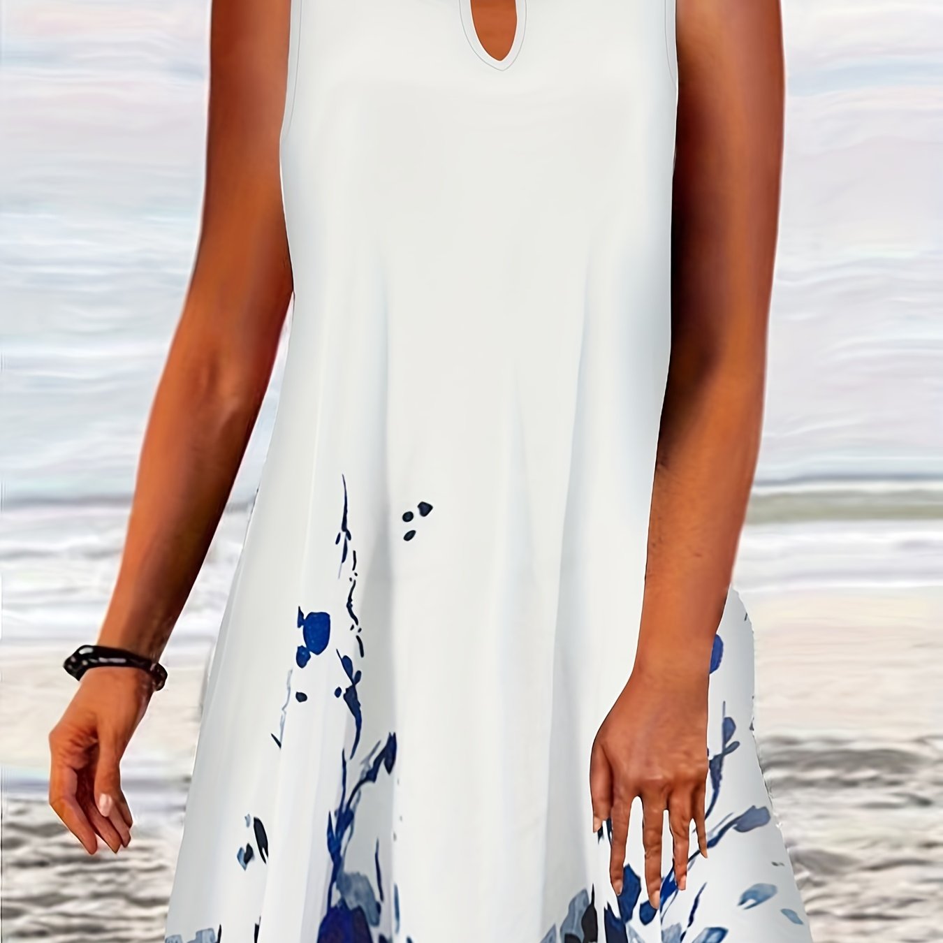 Women's Plus Floral Print Round Neck Stretch Tank Dress