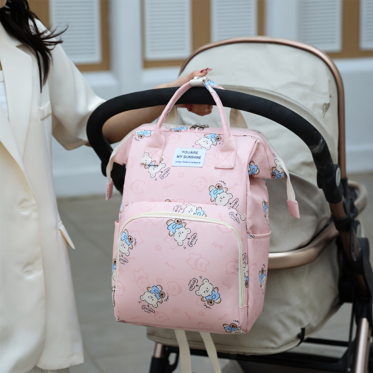 Large Diaper Backpack with Insulated Pocket Pink