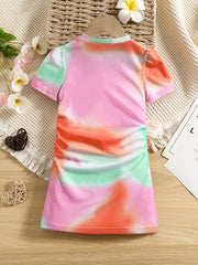 Kid Girls' Tie Dye Print Short Sleeve T Shirt Dress