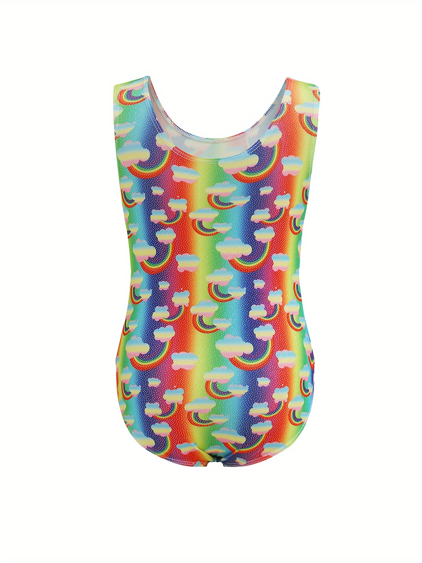 Rainbow Pattern Gymnastics Outfits Girls Stretchy Dance Suit