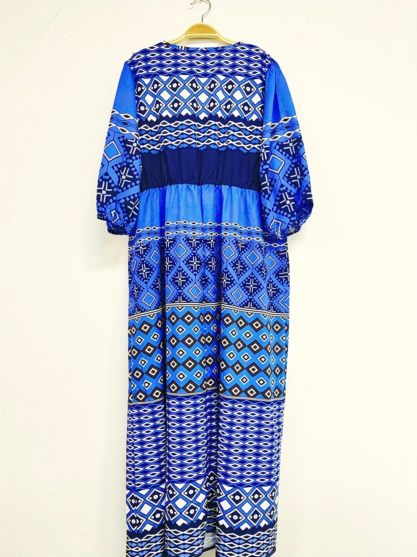 Geo & Stripe Print Half Sleeve Maxi Dress