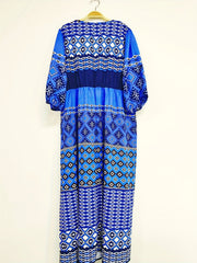 Geo & Stripe Print Half Sleeve Maxi Dress